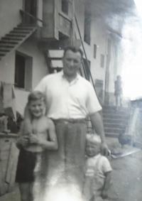 Miloslav Zidka with his brother and father on the farm in WW2