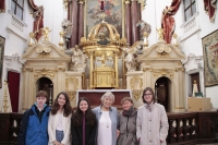 Marie Fišerová with the students of the Grammar School Jihlava in the church in Polná