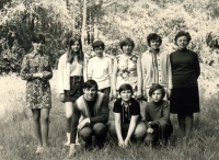 Miluše (on the left) as a beginning teacher in Třebušín.
